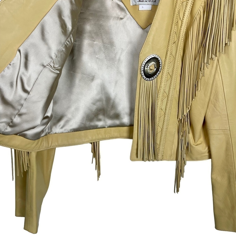 VINTAGE CONTINENTAL LEATHER SOUTHWEST BOLERO FRINGE CONCHO LAMB JACKET SKIRT SET - Picture 11 of 16